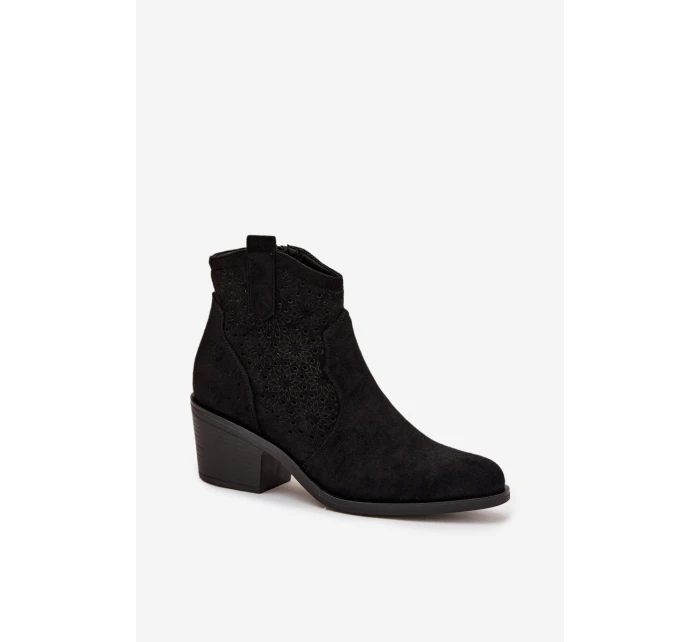Botki Damskie Ażurowe Na Obcasie S.Barski HY52-529 Czarne Botki Damskie Ażurowe Na Obcasie S.Barski HY52-529 Czarne