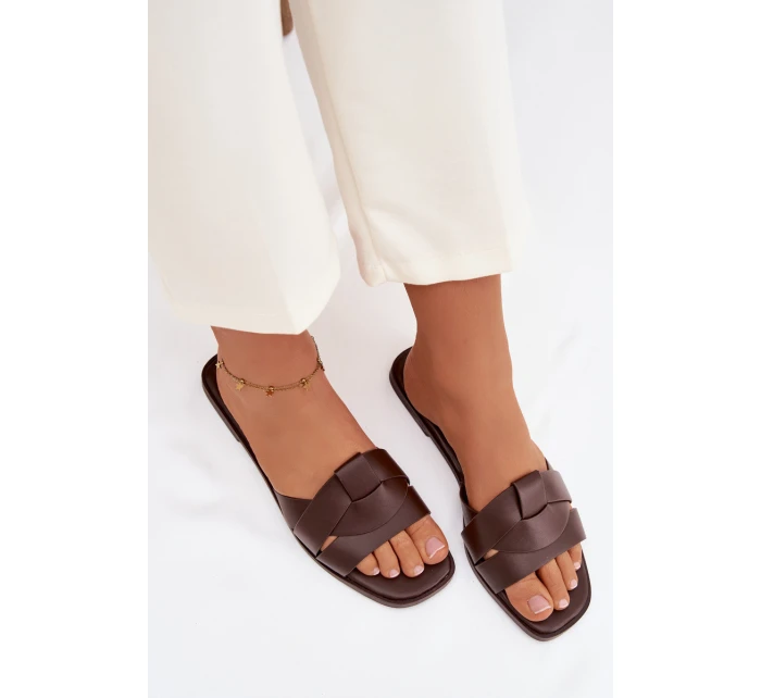 Dámské ploché pantofle s pásky Čokoládové Marissae Dámské ploché pantofle s pásky Čokoládové Marissae