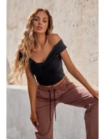 M680 Top bez rukávov s uzlovým výstrihom - čierny