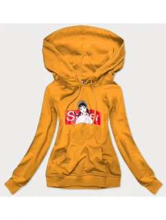 Dámska športová mikina v horčicovej farbe s kapucňou (N4596)