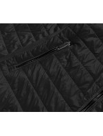 Tenká čierna dámska bunda s látkovými vsadkami (RQW-7013)