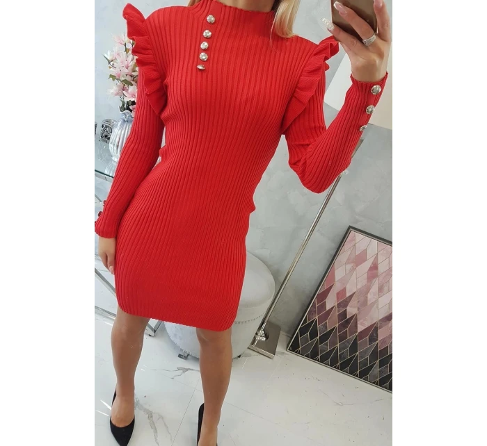 Priliehavé svetrové šaty s gombíkmi červené