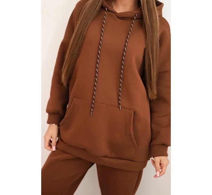 Dámský teplákový komplet model 21441628 z bavlny s kapucí camelový - K-Fashion