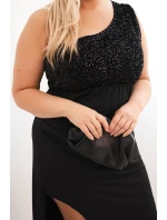 Dámske Plus veľkosť jedno rameno večerné šaty čierne