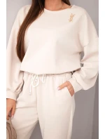 Dámska súprava maslová mikina s brošňou a rovné nohavice béžová