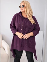 Dámska bavlnená mikina Plus Size s kapucňou a pleteným vsadkom v slivkovej farbe Dámska bavlnená mikina Plus Size s kapucňou a pleteným vsadkom v slivkovej farbe