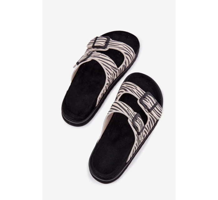 Zamszowe Klapki Damskie Z Klamrami D.Franklin DFSH405002 Zebra