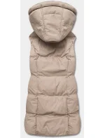 Béžová páperová dámska vesta s kapucňou (5M721-62)