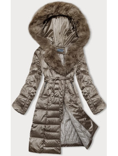 Béžová dámska zimná bunda s opaskom S'west (B8195-12)