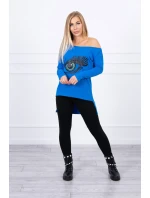 Halenka s potiskem a delšími model 18747553 chrpově modrá - K-Fashion Halenka s potiskem a delšími model 18747553 chrpově modrá - K-Fashion