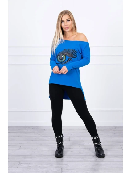 Halenka s potiskem a delšími model 18747553 chrpově modrá - K-Fashion Halenka s potiskem a delšími model 18747553 chrpově modrá - K-Fashion