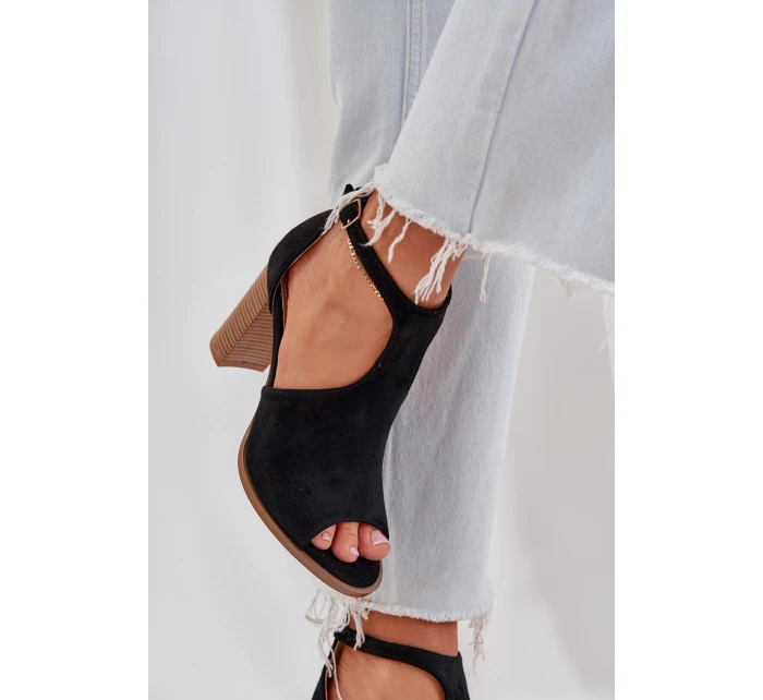 Sandały Na Słupku Z Eko Zamszu Czarne Lanadriena