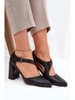 Skórzane Czółenka Na Słupku Z Klamrą Vinceza 91133 Czarne