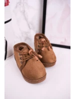 Dievčenské šnurovacie snehové topánky s kožušinou Brown Hunter