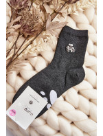 Dámske bavlnené ponožky s aplikáciou medvedíka, tmavosivé
