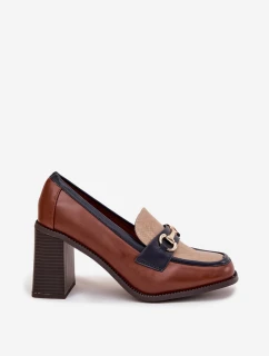 Dámske poltopánky s reliéfom a zlatými detailmi Novella - béžová/hnedá