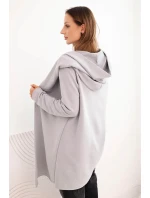 Dámska bavlnená mikina s kapucňou a predĺženou prednou časťou sivá