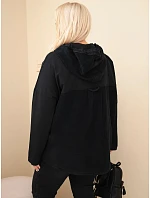 Dámská bavlněná mikina Plus Size s kapucí a knoflíky černá