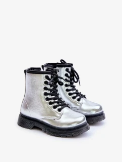 Zateplené dievčenské lakované členkové topánky na zips Silver Novita