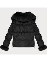 Dámska páperová bunda s kožušinovým golierom S'West black (B8527-1)