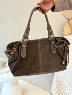 Dámska semišová kožená kabelka Ovelia - tmavo béžová