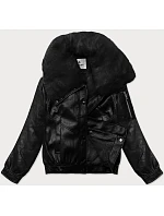 Černá kožená bunda s velkým límcem model 21248134 - Glakate