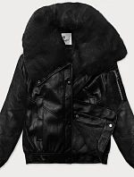 Kožená bunda s veľkým kožušinovým golierom Glakate black (LU98090#)