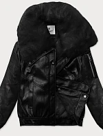 Kožená bunda s veľkým kožušinovým golierom Glakate black (LU98090#)