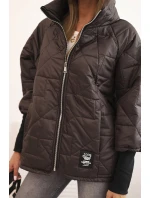 Dámská prošívaná bunda s krátkým střihem a stojáčkem hnědá