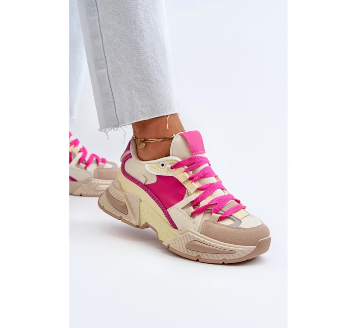 Snekersy Damskie Na Grubej Podeszwie Fuksja Peonema