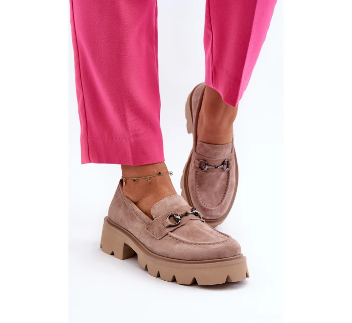 Masywne Mokasyny Damskie Zamszowe Beżowe Neloria Masywne Mokasyny Damskie Zamszowe Beżowe Neloria