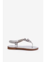 Dámské Ploché Sandály S Ozdobným Stříbrné model 21662037 - EVENTO