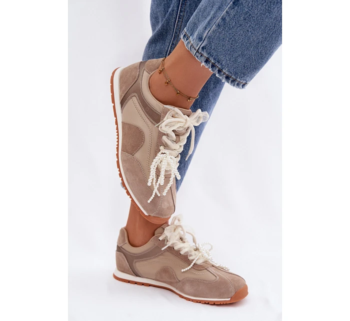 Kožené semišové dámské tenisky Big Star model 22100153 béžové - Big Star Shoes