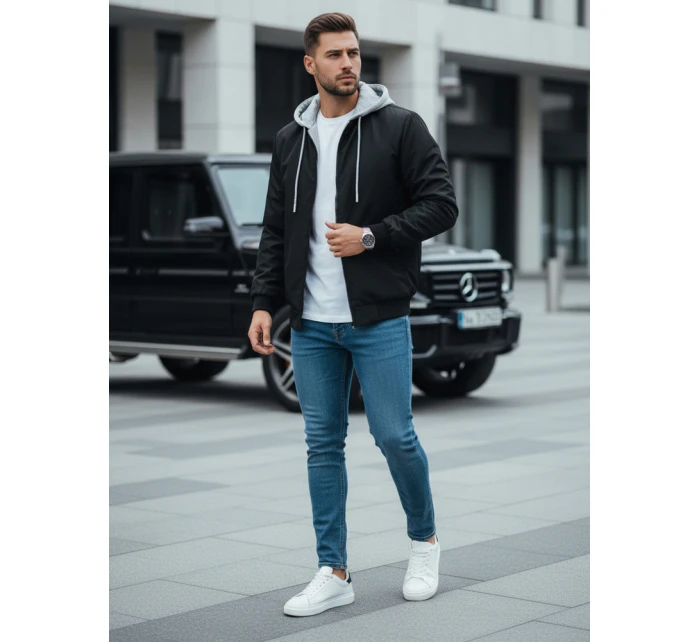 Pánska bunda bomber s kapucňou čierna FashionStreet TX5021
