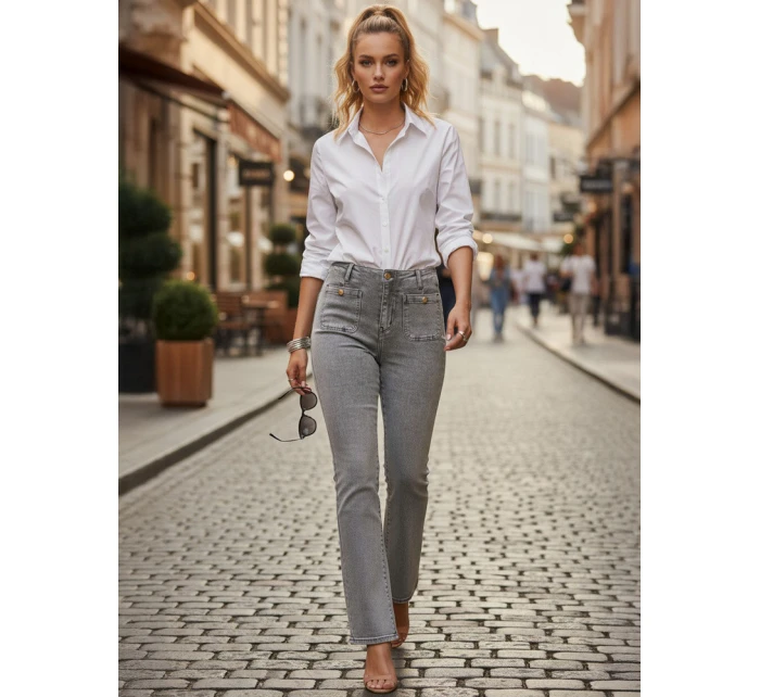 Dámské džíny s vysokým pasem a širokými nohavicemi šedé Dstreet model 21996075 - FashionStreet