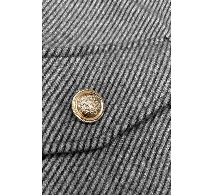 Šedá krátka pruhovaná rebrovaná bunda s ozdobnými gombíkmi (244002) Šedá krátka pruhovaná rebrovaná bunda s ozdobnými gombíkmi (244002)