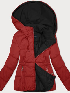 Červeno-čierna obojstranná dámska krátka bunda s kapucňou (16M2153-270)