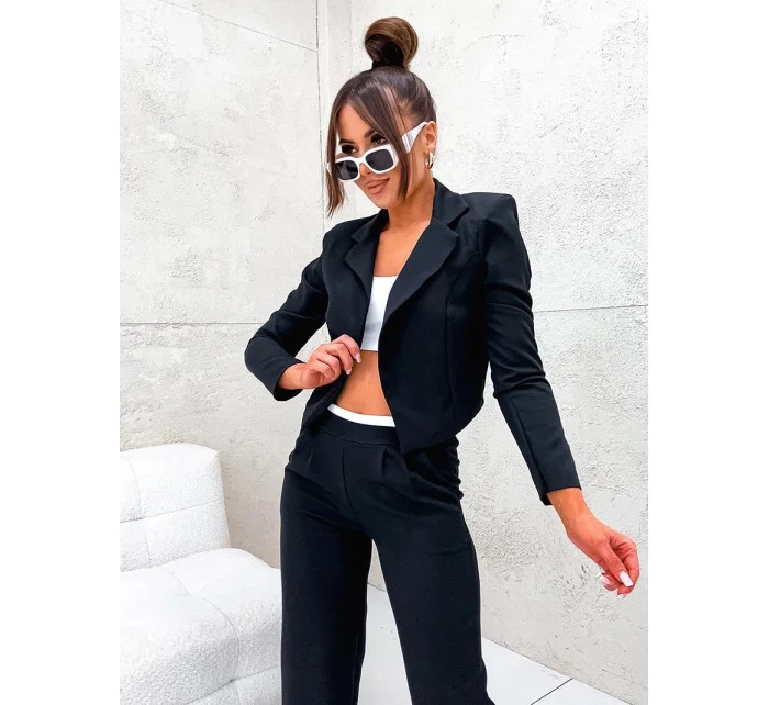 Krátka bunda + široké nohavice čierna (8263)