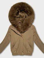 Krátka bunda S'West s kožušinovou podšívkou Dark Beige (B8506-22)