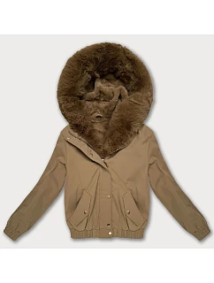 Krátka bunda S'West s kožušinovou podšívkou Dark Beige (B8506-22)