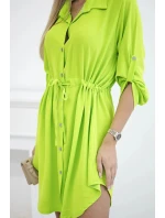 Šaty so zapínaním na gombíky a viazaním v páse neónovo zelenej farby Šaty so zapínaním na gombíky a viazaním v páse neónovo zelenej farby