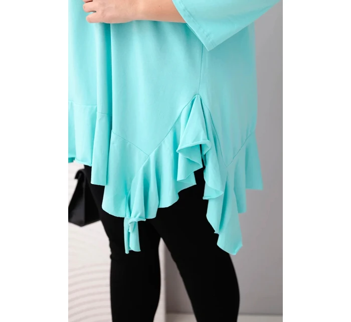 Dámská blůza Plus Size s bavlnou a volánem a ohrnovacími rukávy mátová