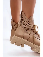 Prolamované Kožené Boty Workery Béžové model 21560400 - Boto Prolamované Kožené Boty Workery Béžové model 21560400 - Boto