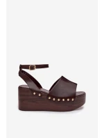 Dámské sandály na platformě se zlatými sponami čokoládové Galorina