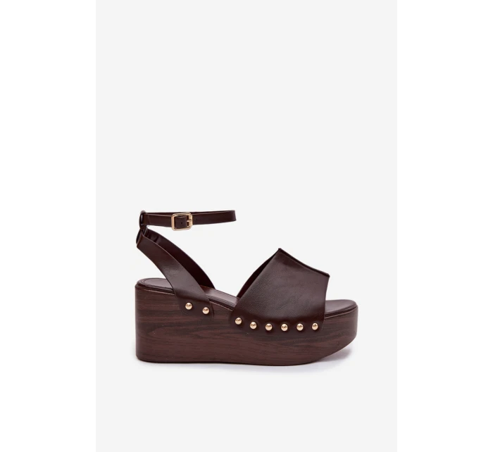 Dámské sandály na platformě se zlatými sponami čokoládové Galorina