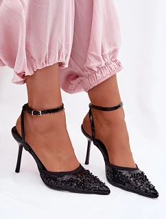 Dámské sandály na podpatku zdobené flitry a korálky Černé model 22092169 - Boto