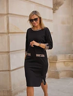 Denné šaty M416 - čierno-hnedé - La Aurora