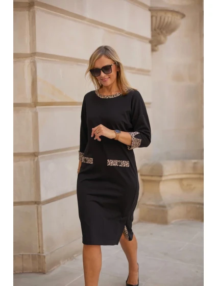 Denné šaty M416 - čierno-hnedé - La Aurora