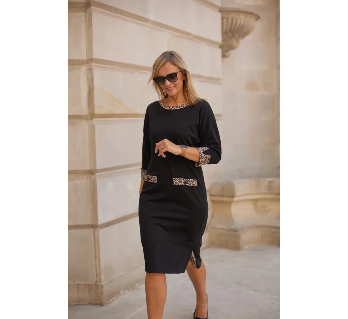 Denné šaty M416 - čierno-hnedé - La Aurora