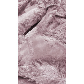 Dámska bunda - kožúšok v púdrovo ružovej farbe s kapucňou (BR9741-81)